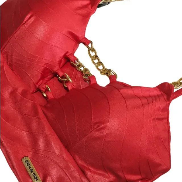 Sereia da Terra Cropped Correntes Douradas Bojo Moda Vermelho - Foto 4
