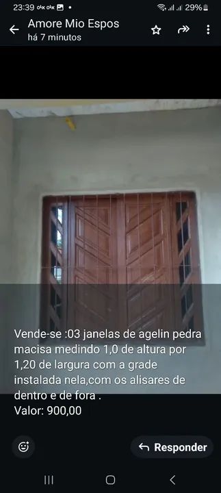 Vende 3 janelas de Angelin Pedra completa com grade e alisares