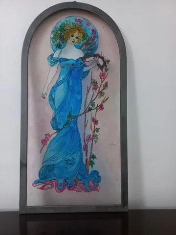 Quadro antigo pintura no vidro moldura ferro  - Foto 2