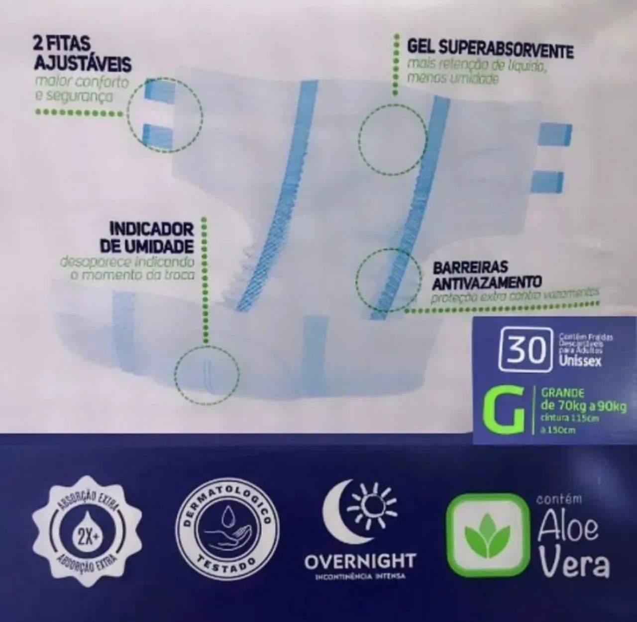 Fraldas Geriátricas Overnight Aloe Vera - G - 30 unidades - Foto 2