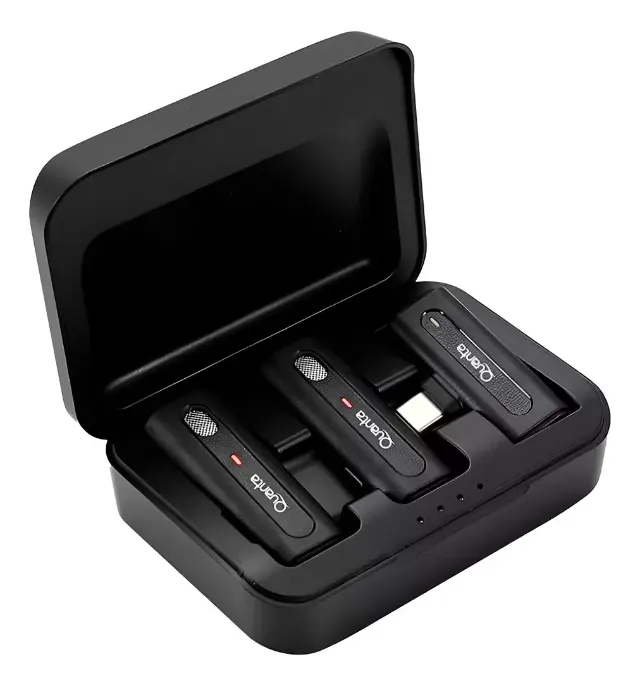 Microfone Duplo Sem Fio Para Smartphone Usb-c Podcast Live Cor Preto