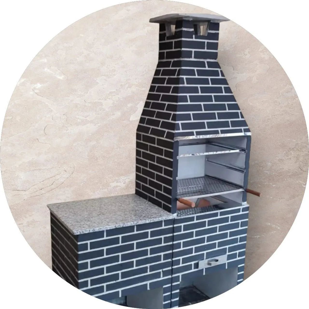 Churrasqueira Pre Moldada Com Bancada Tijolinho Média 65 Cm