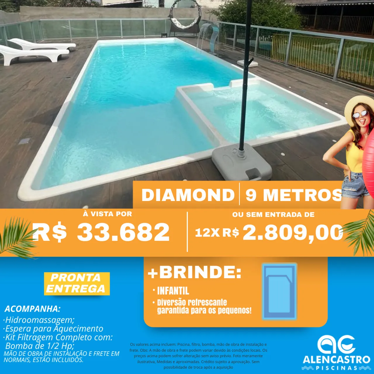 Piscina Diamond 9 Metros com Hidromassagem e Brinde 