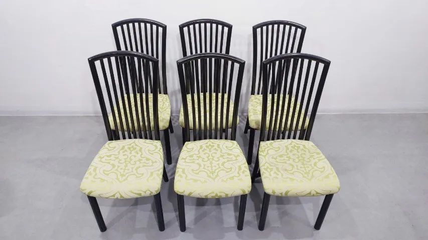 Set of 6 Ebonized Chairs from the 1980s, Predominantly Black Color, Upholstered Fabric