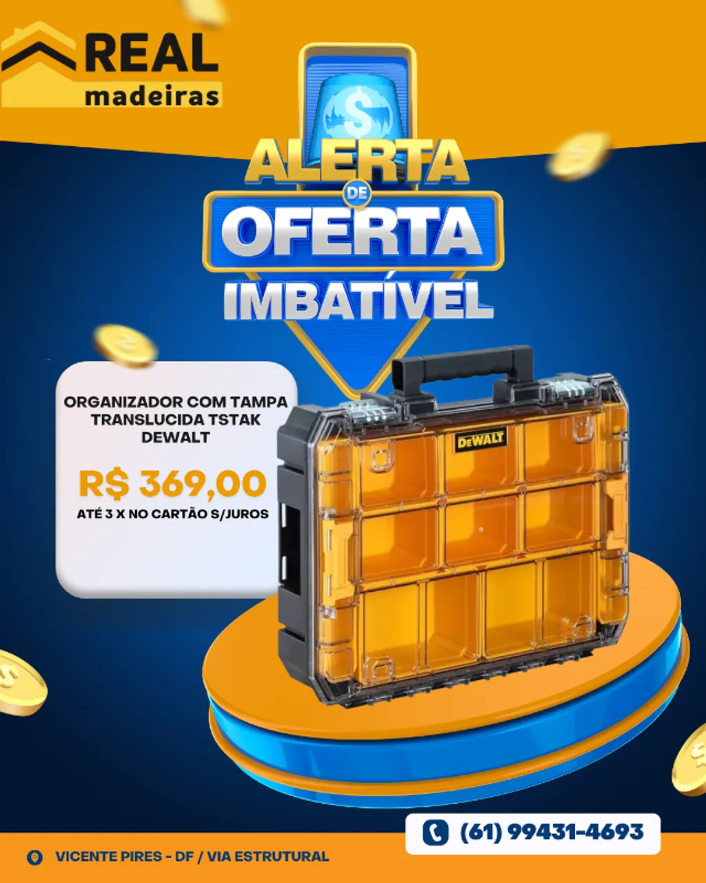 ORGANIZADOR COM TAMPA TRANSLUCIDA TSTAK DEWALT DWST17805