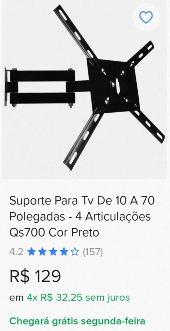 Suporte para TV 10 a 60 polegadas - 4 Articulações - Qs700