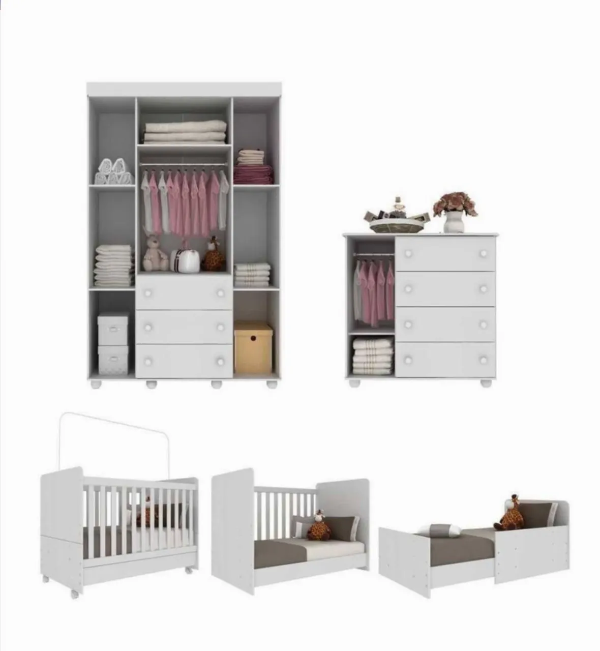 Guarda-Roupa e Cômoda para Bebê Completo