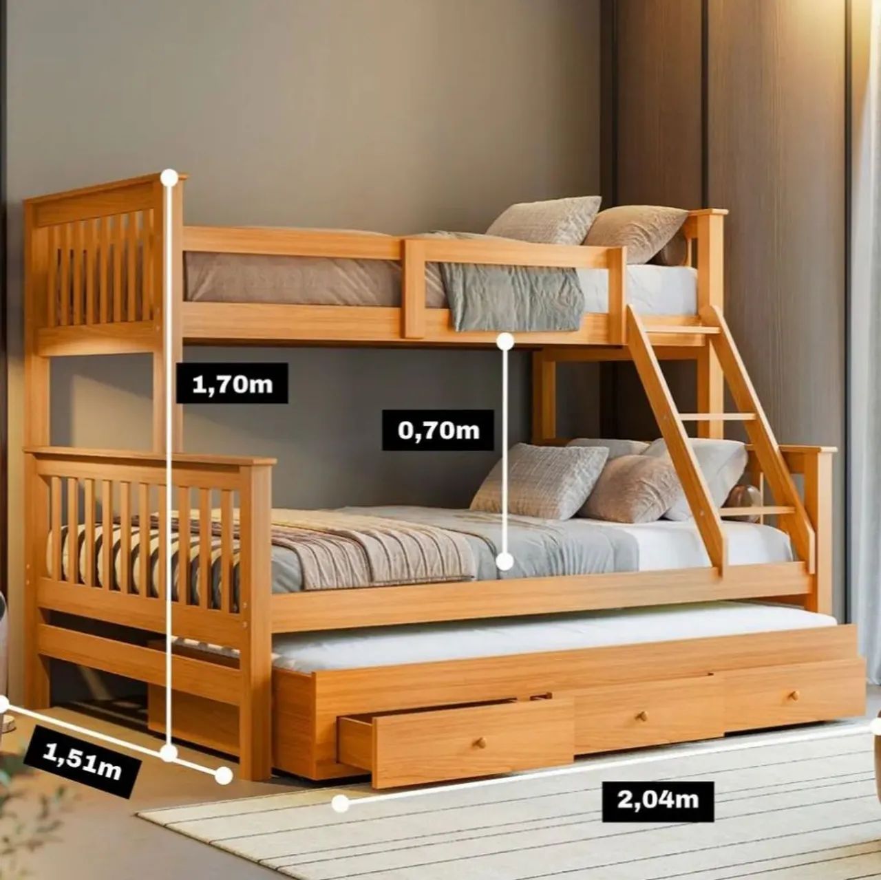 Solid Wood Bunk Bed with Double Bed64317204324097121