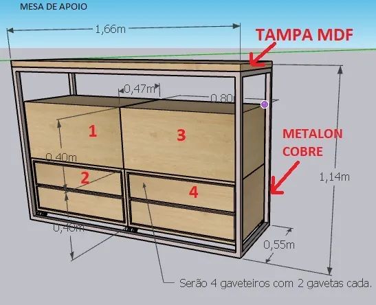 Armário de MDF e metalon com 8 Gavetas R$1700 - Foto 4