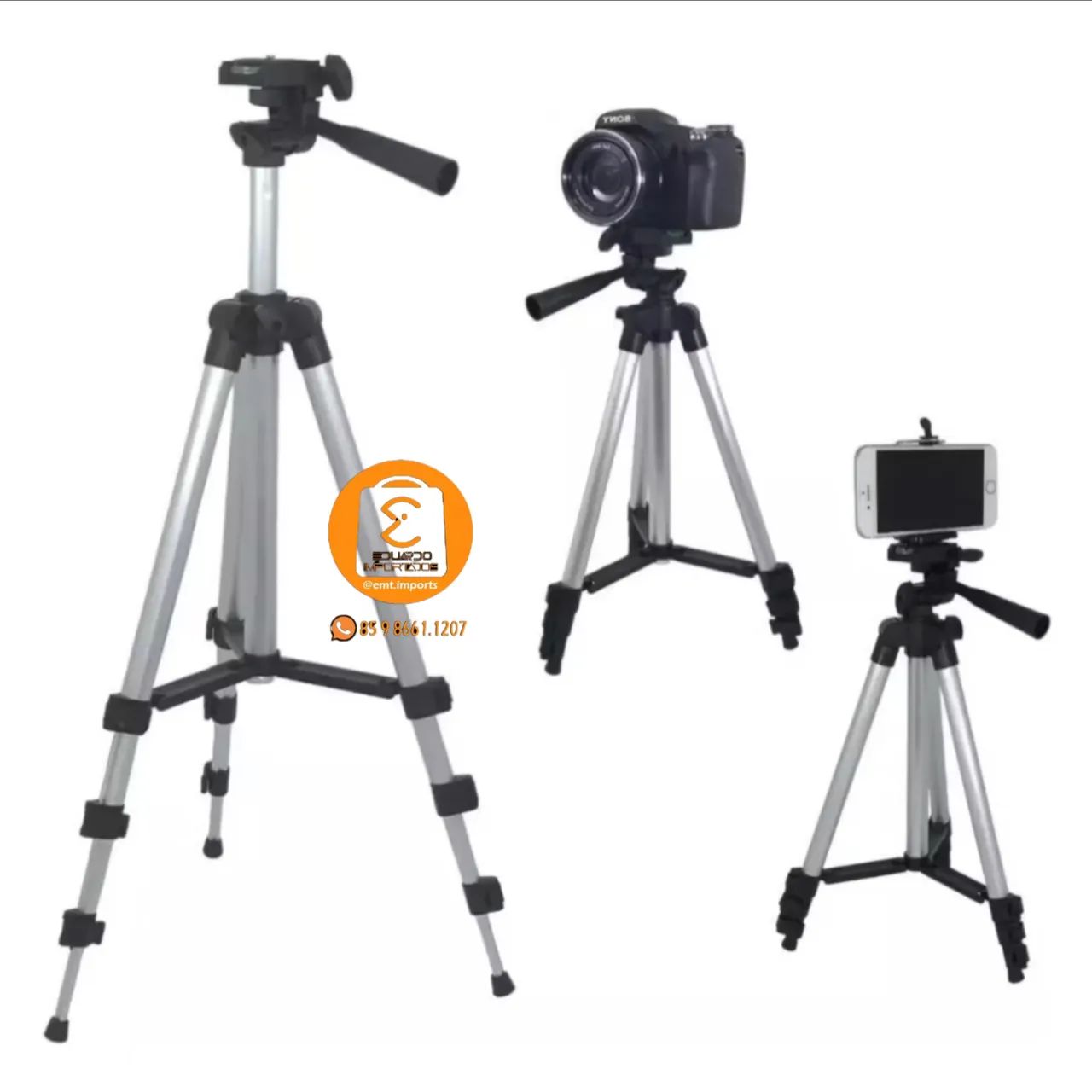 Tripé Universal com Nível e Suporte para Celular e Câmera Digital de 1,02 Metros