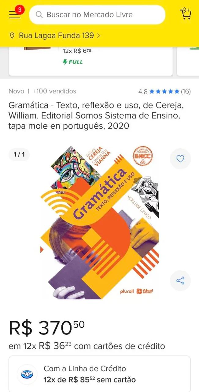 Gramática - Texto, reflexão e uso - Cereja & Vianna - Capa Dura - Novo