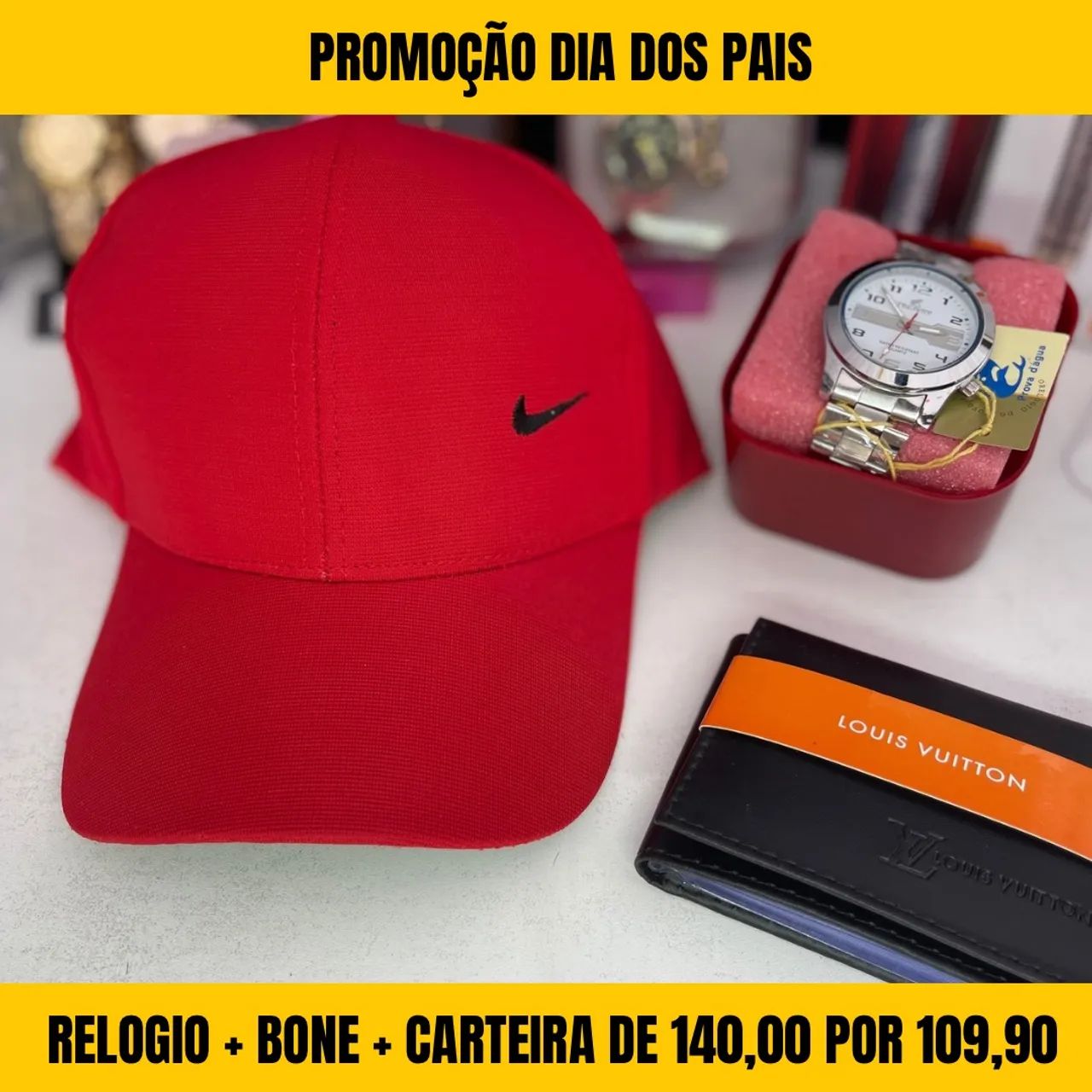 Relógio + Boné + Carteira promoção dia dos Pais 