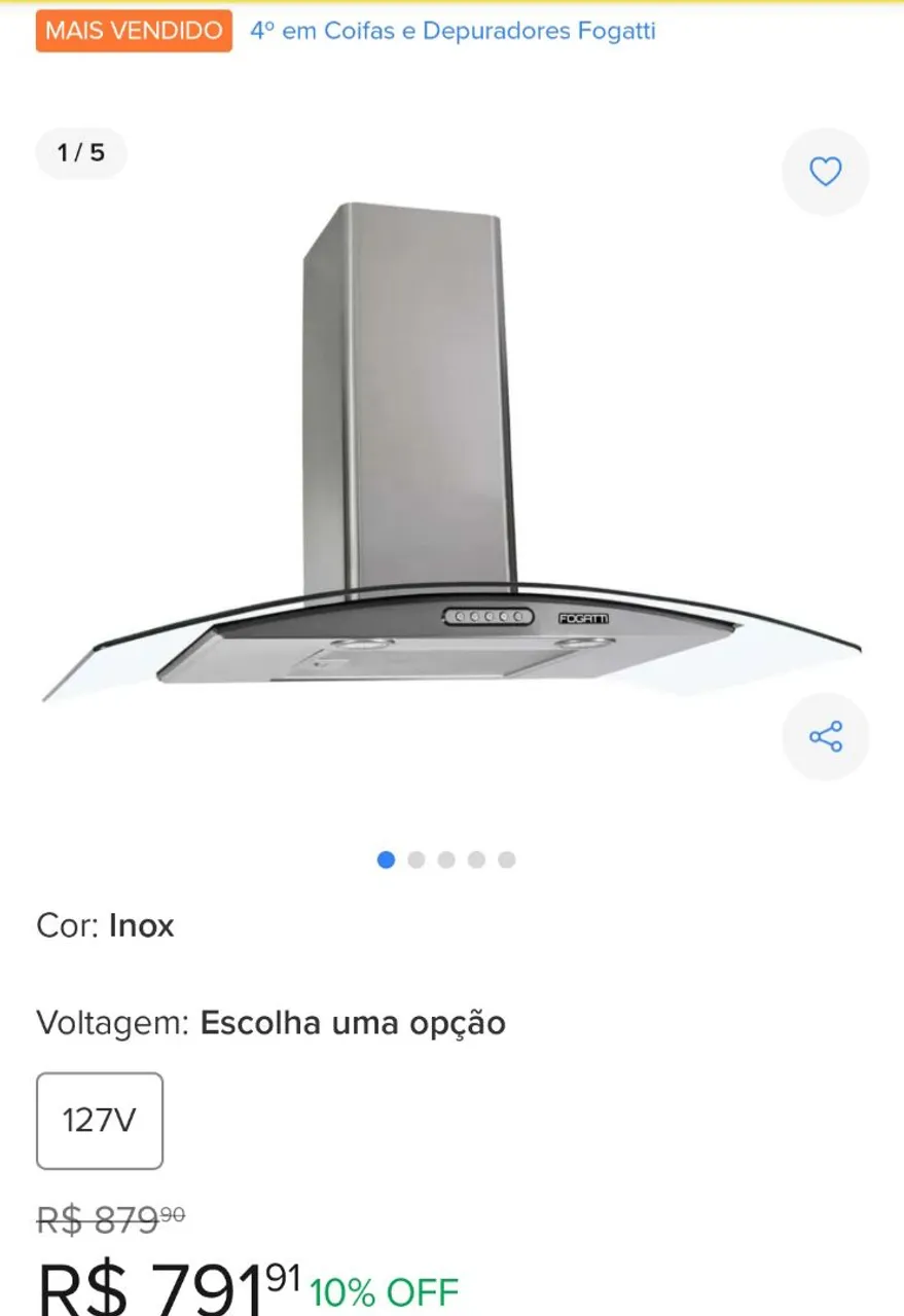 Coifa Fogatti Inox 220V - Mais Vendido