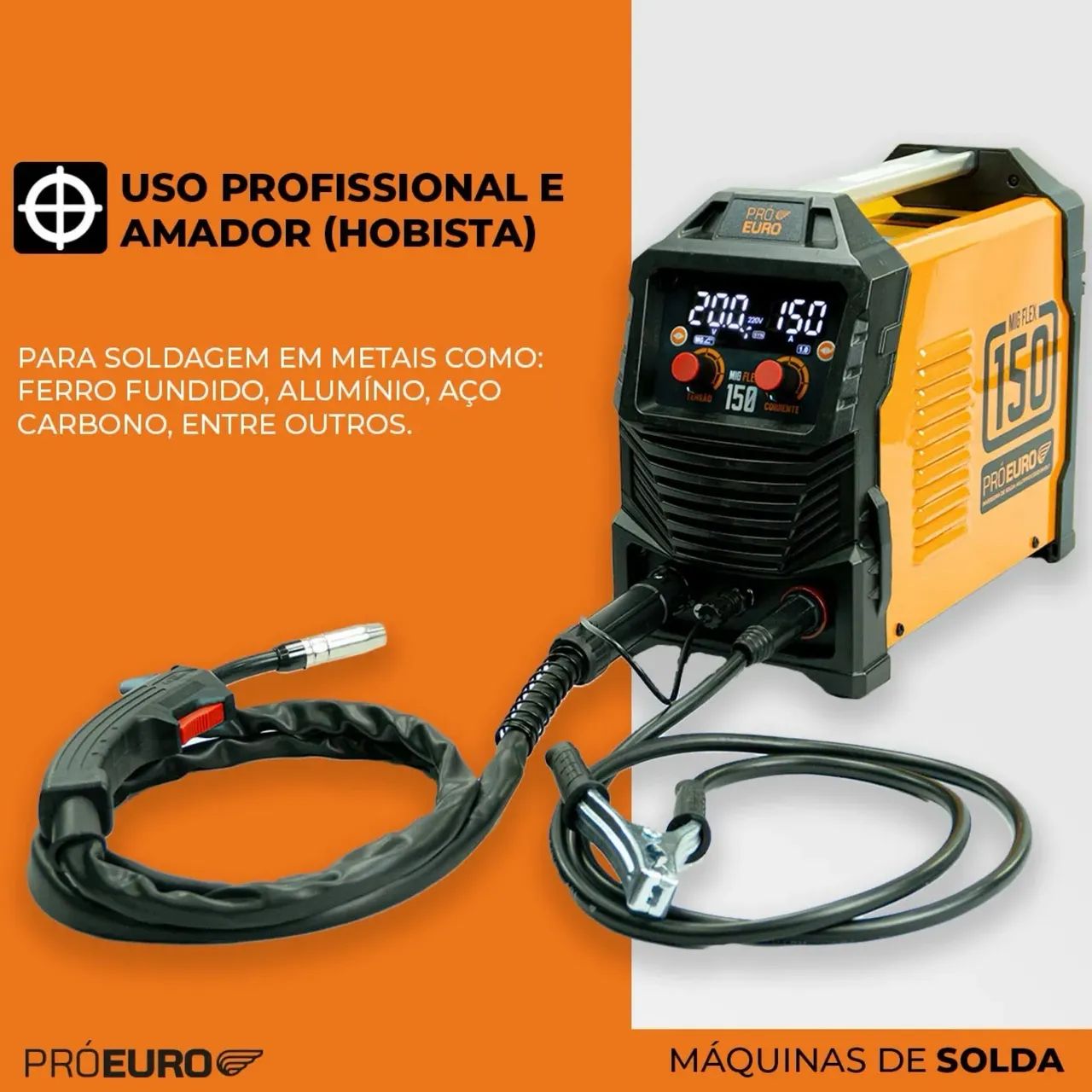 Máquina Solda Inversora Mig 150a Sem Gás Tig Lift Start Rápido Cor Laranja/Preto Pró Euro - Foto 4