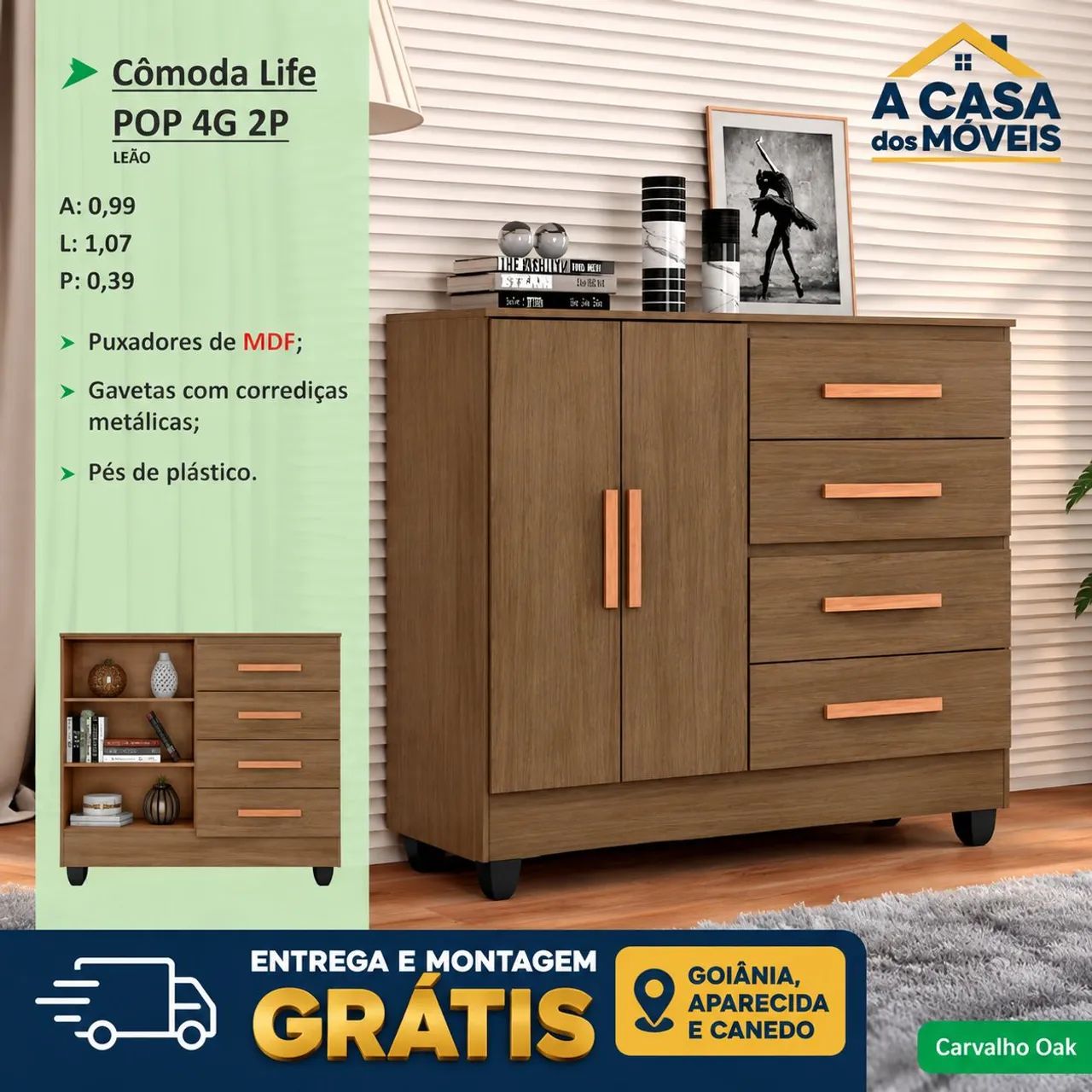 Cômoda Life 2 portas 4 gavetas 