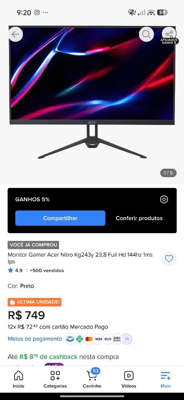 Monitor Acer Nitro 144Hz - Foto 4