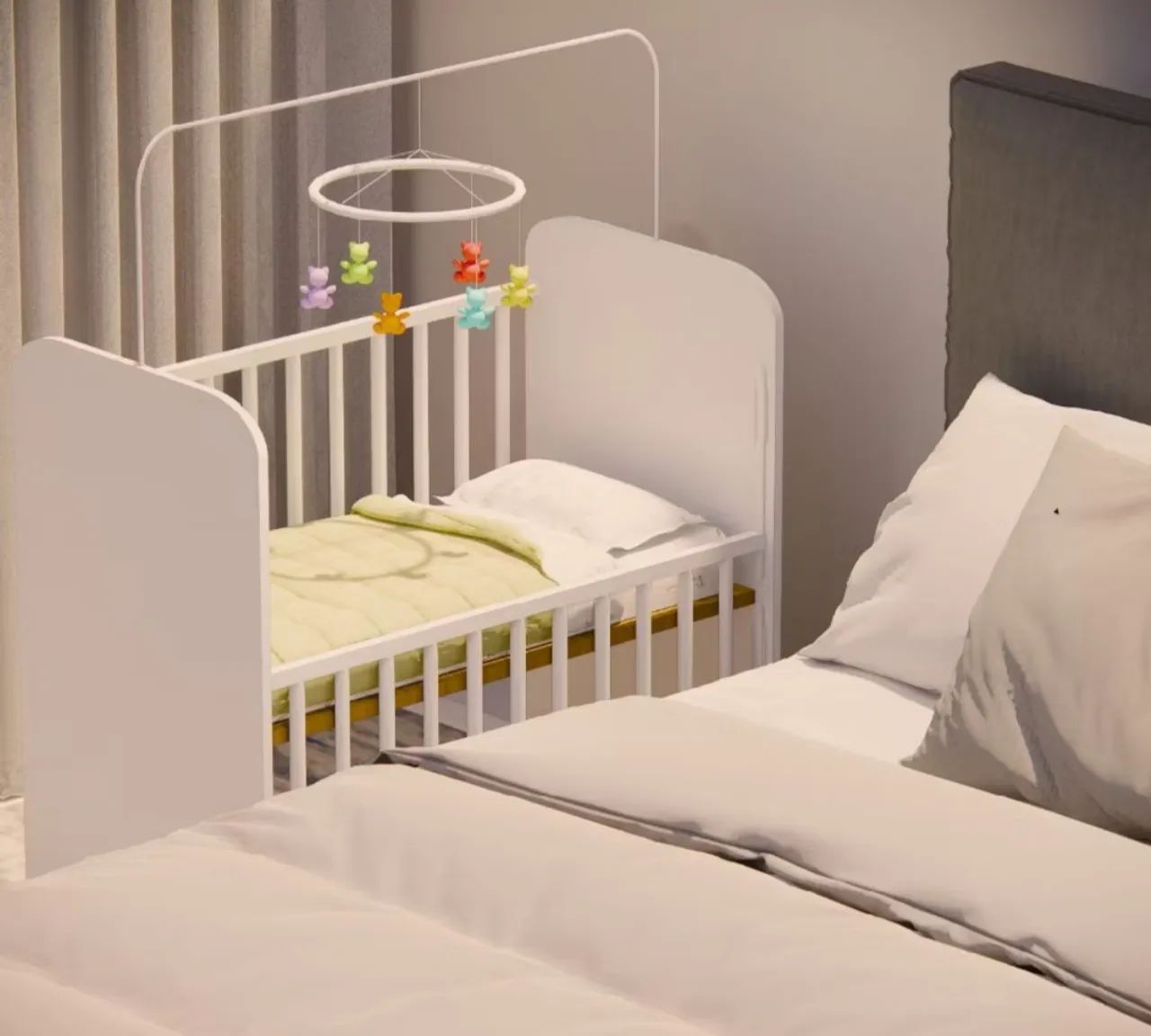 Mini berço com colchão e haste para mosquiteiro e lateral regulável - Foto 3