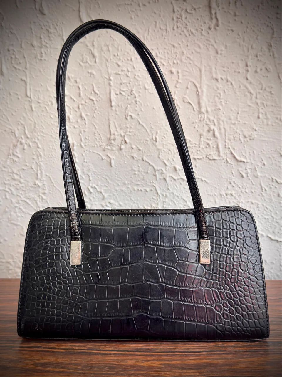 Bolsa Preta Estruturada Croco - Foto 2