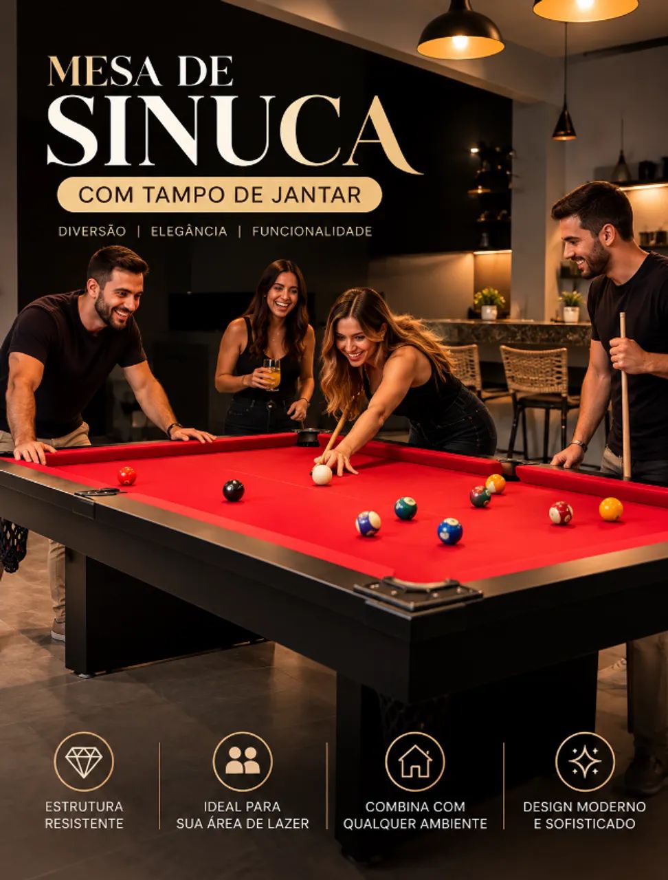 MESA DE SINUCA 2 EM 1 - SINUCA + MESA DE JANTAR - Foto 2