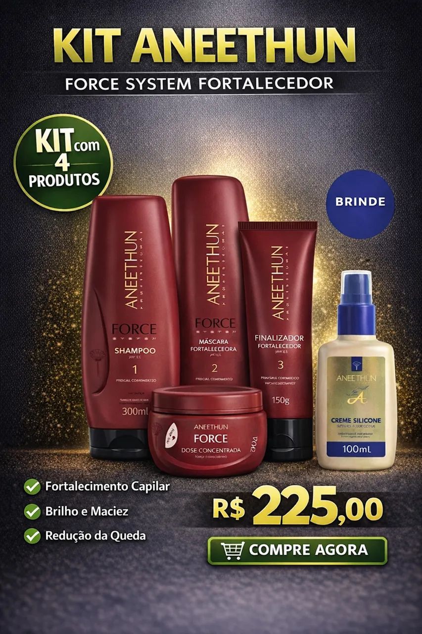 Kit Cabelo Aneethun Linha Force Com 4 + Brinde