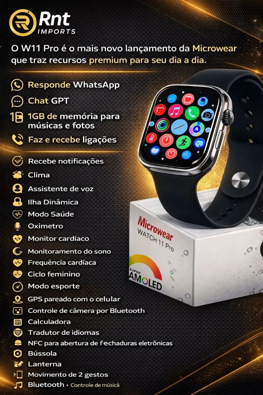 Smartwatch W11 Pro, Chat GPT, responde Whatsapp 