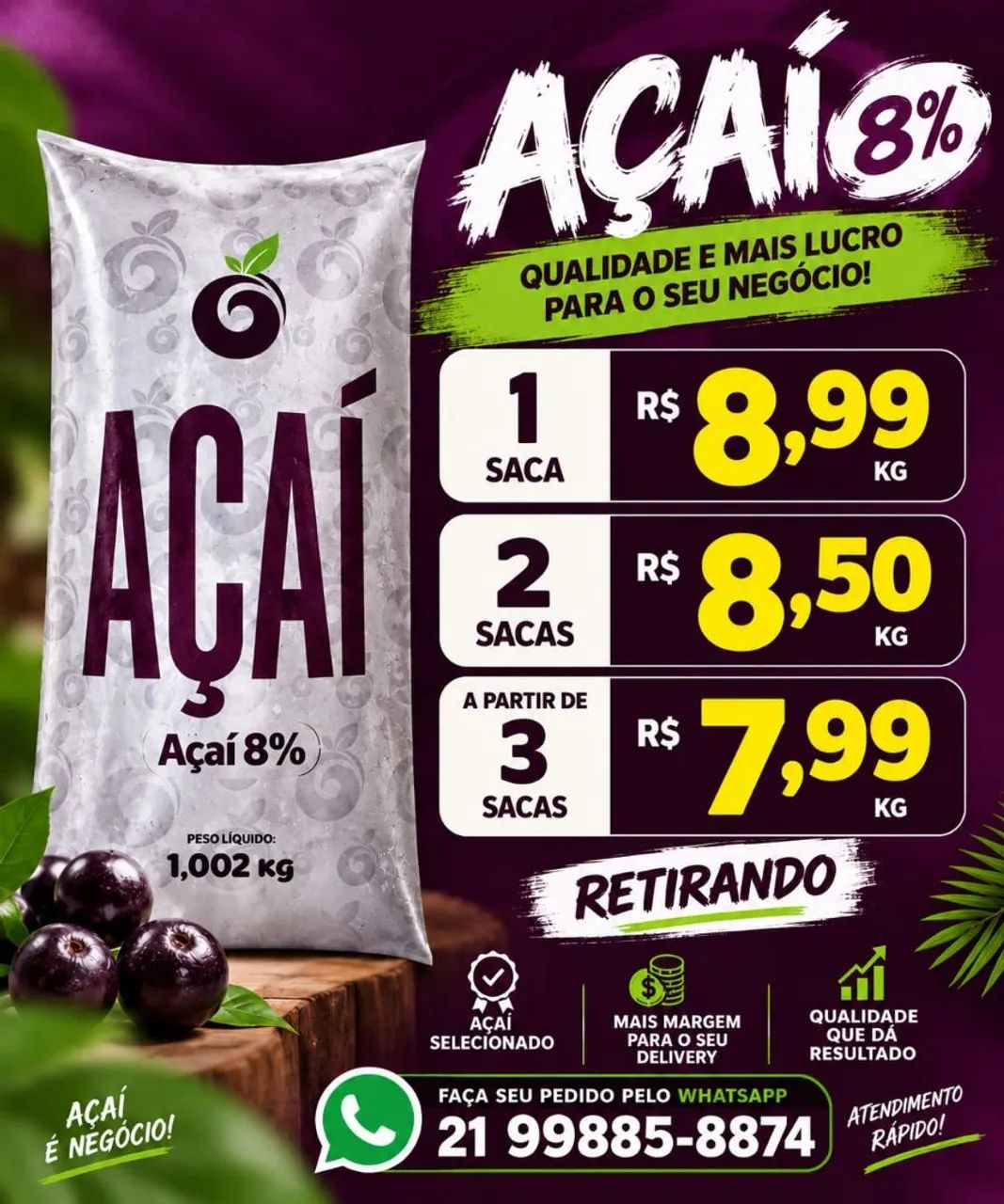 Polpa de açai 8% popular 
