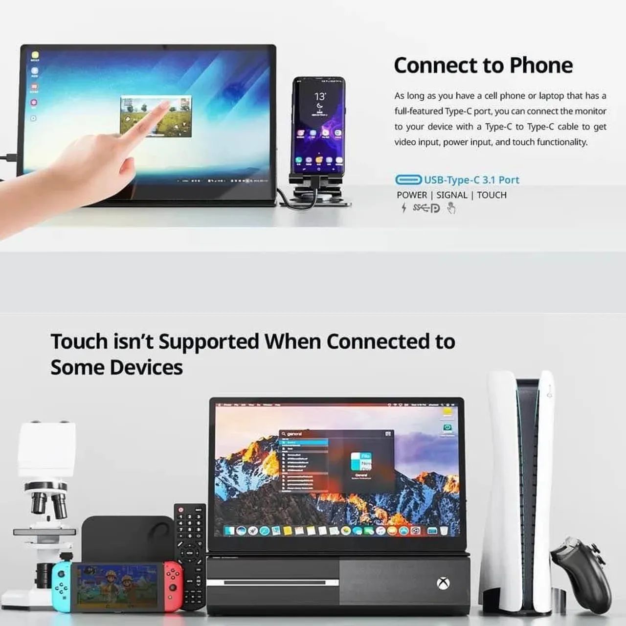 Monitor Portatil com tela sensível ao toque, 15,6 Polegada, 4K IPS, 100 ...