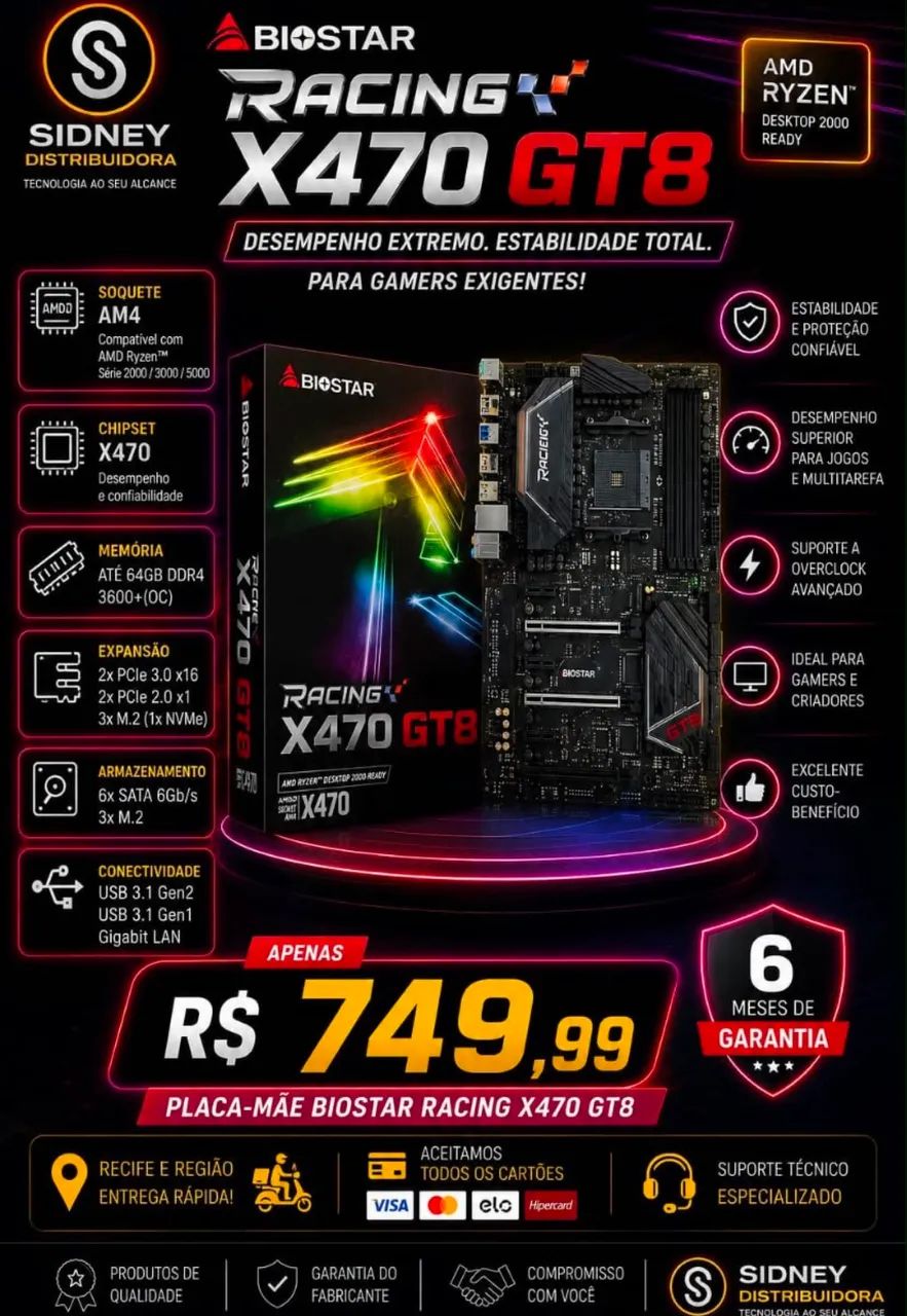 ? Placa-Mãe Biostar Racing X470 GT8 - Alto Desempenho para Gamers e Criadores! ? - Foto 2