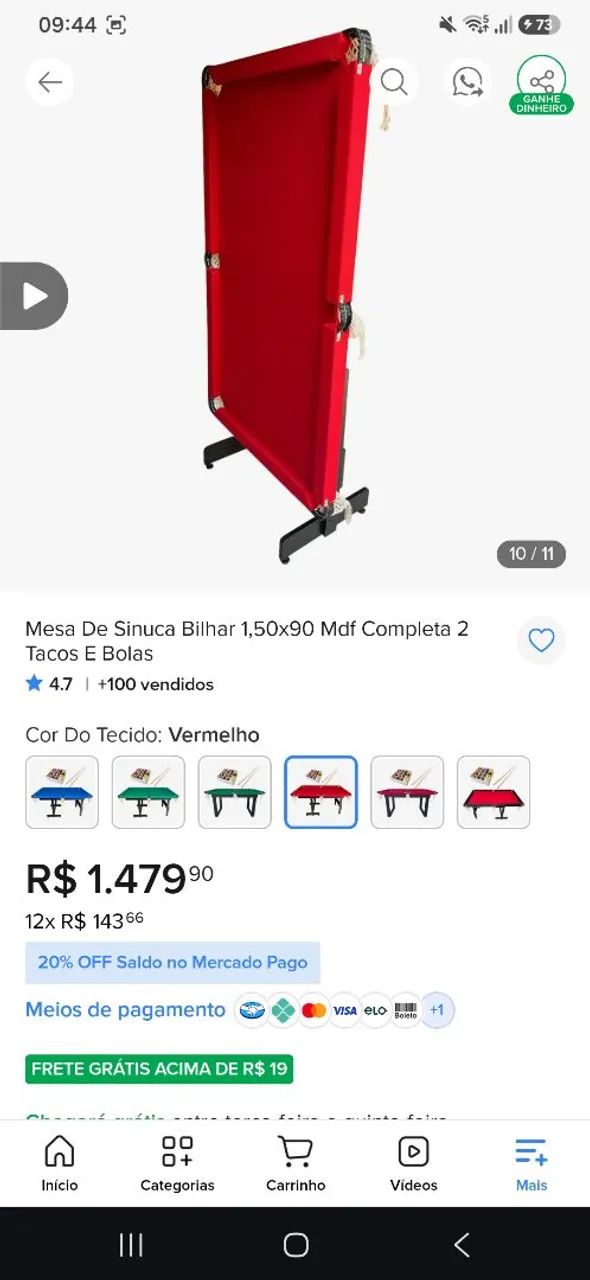 Mesa de sinuca bilhar 1,50x90 mdf completa 2 tacos e bolas - Foto 5