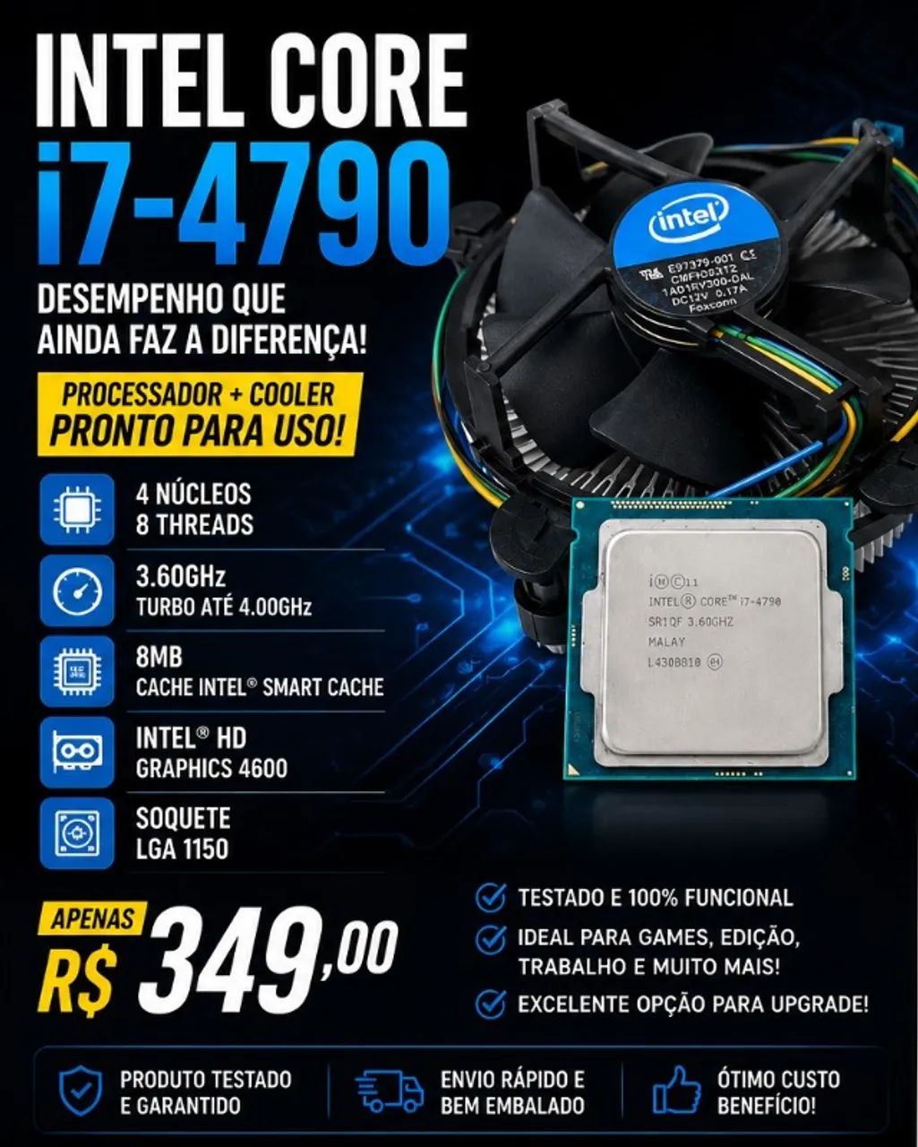 Processador Intel Core i7-4790 3.60GHz LGA1150 4 Núcleos 8 Threads Testado - Foto 3