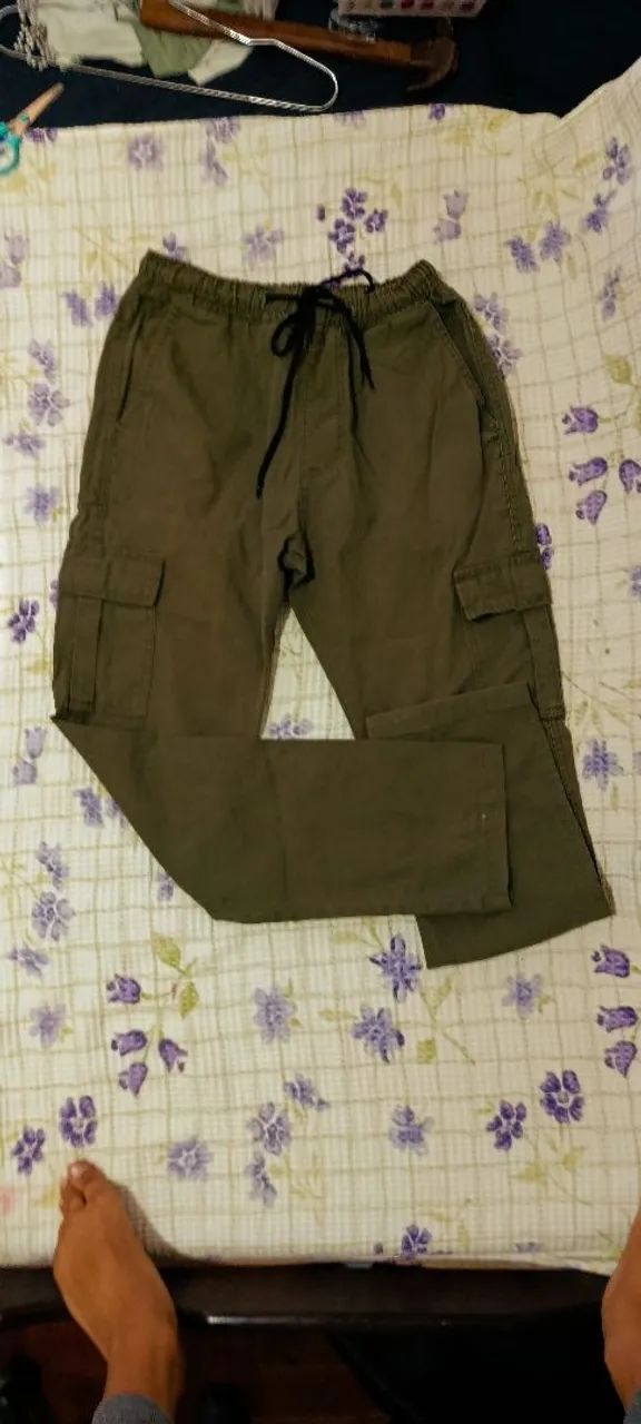 calça cargo oki fashion verde militar m