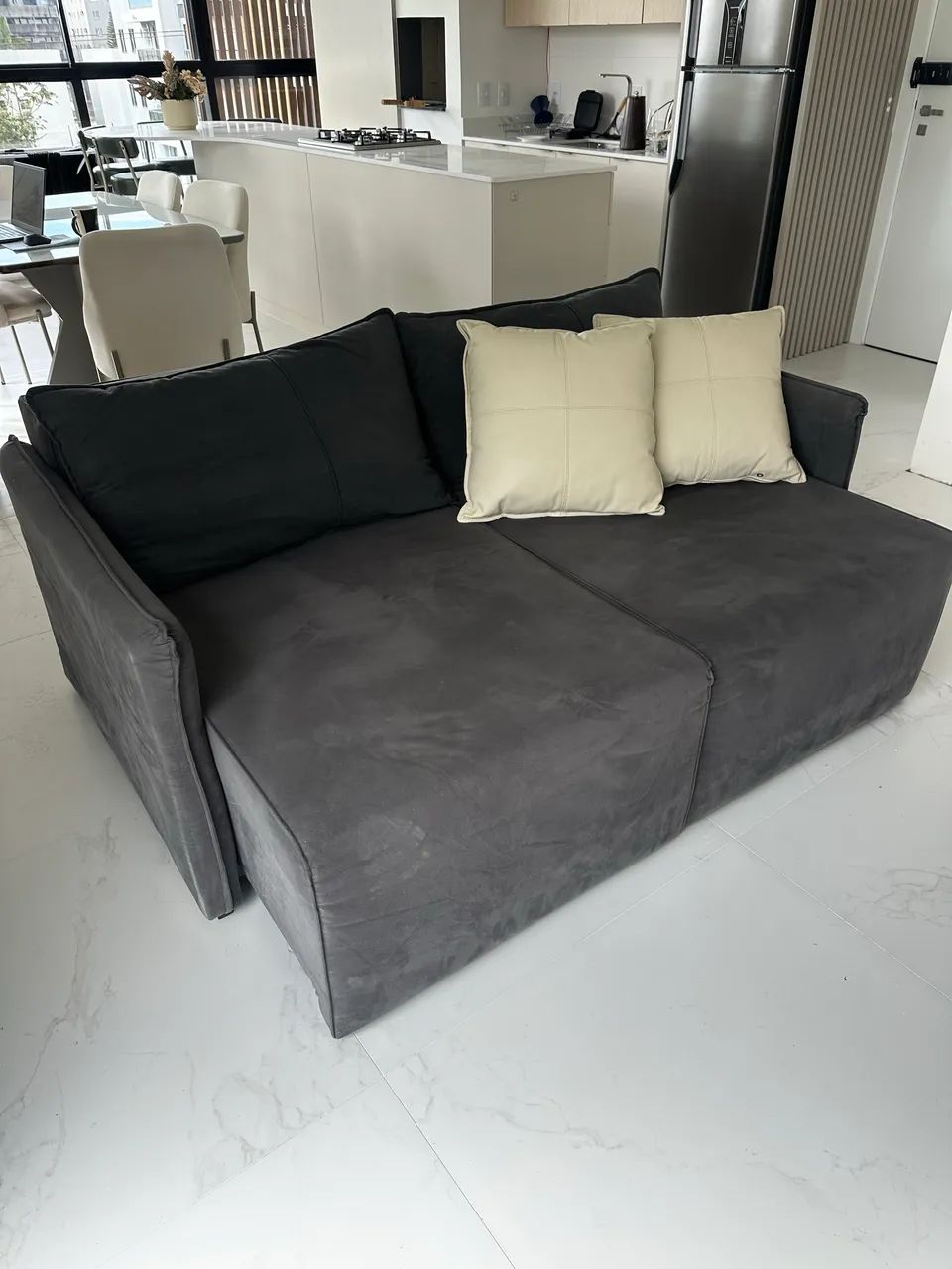 Sofá Linho Retratil Cinza Slim - Foto 4