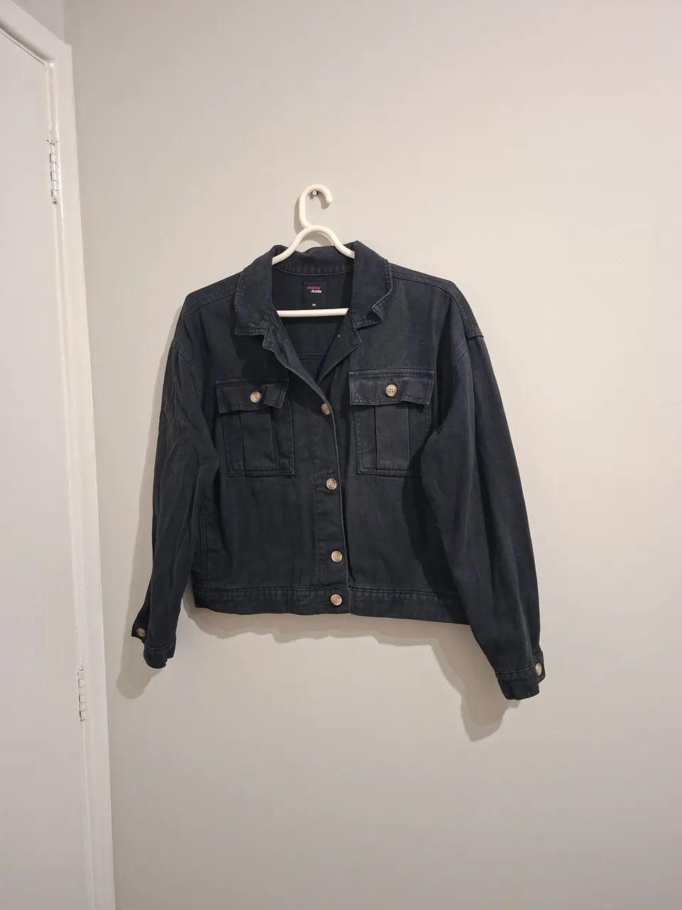 Jaqueta jeans preta oversized n°42