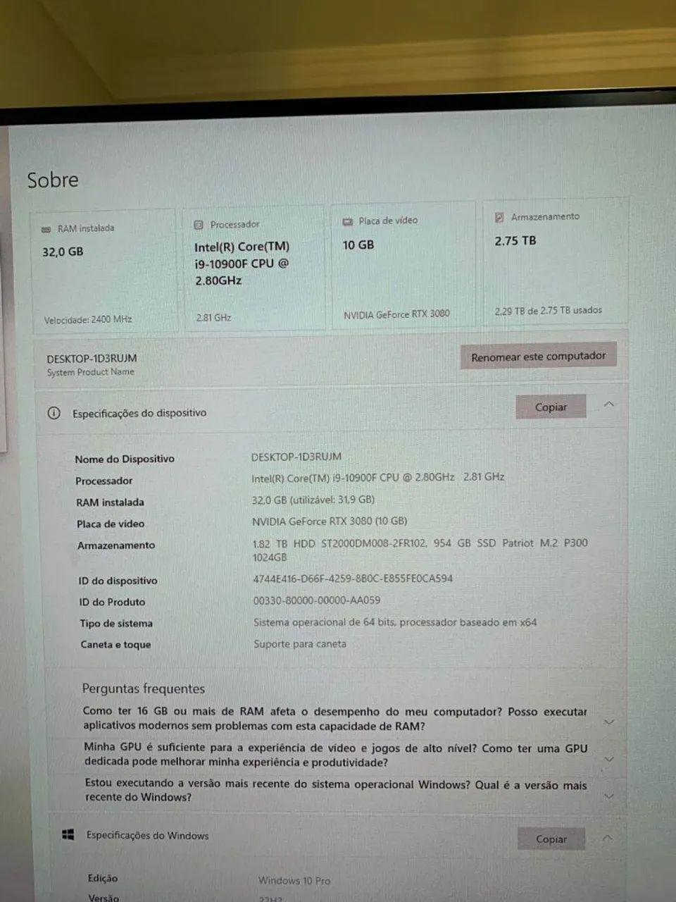 PC GAMER I9 RTX 3080 32GB RAM - Foto 5