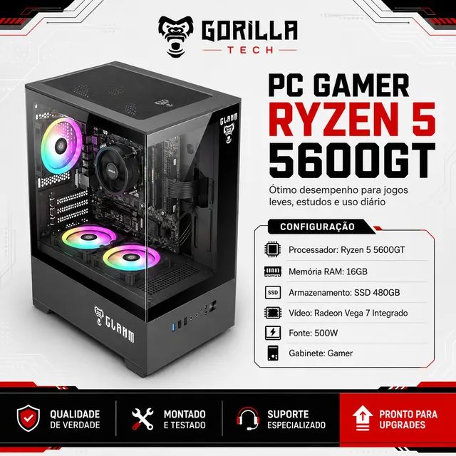 PC Gamer Ryzen 5 5600GT, 16GBs SSD 480GBs