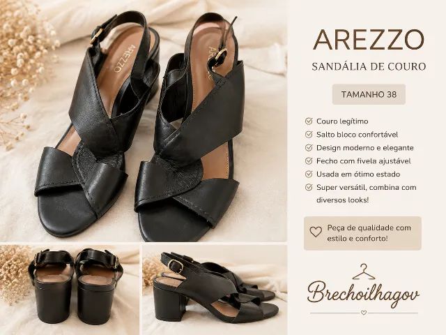 Sandália de couro preta Arezzo