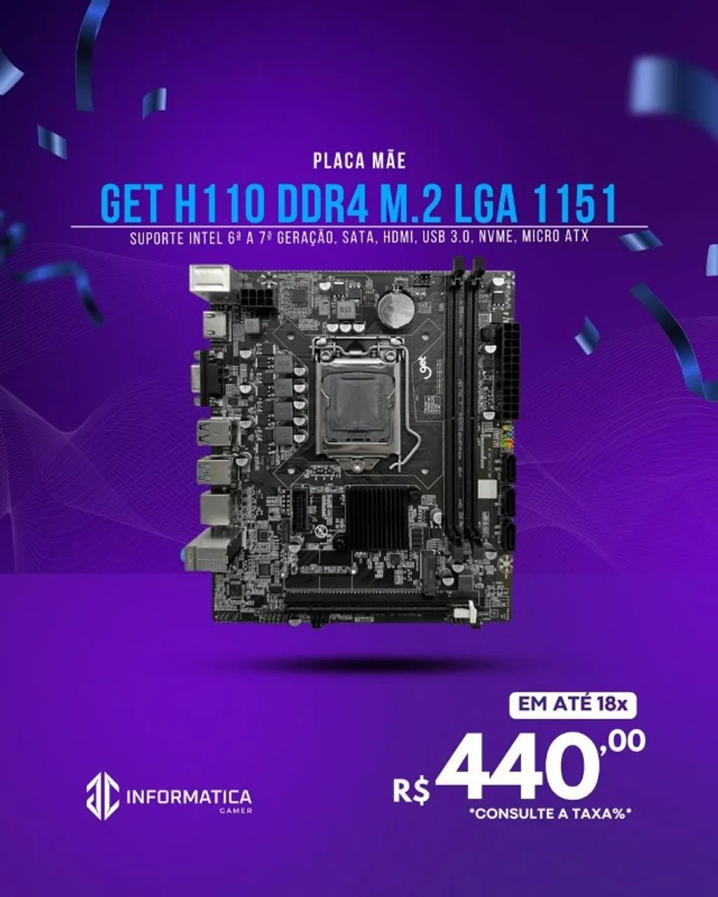 PLACA MÃE GET H110 DDR4 M.2 LGA 1151 