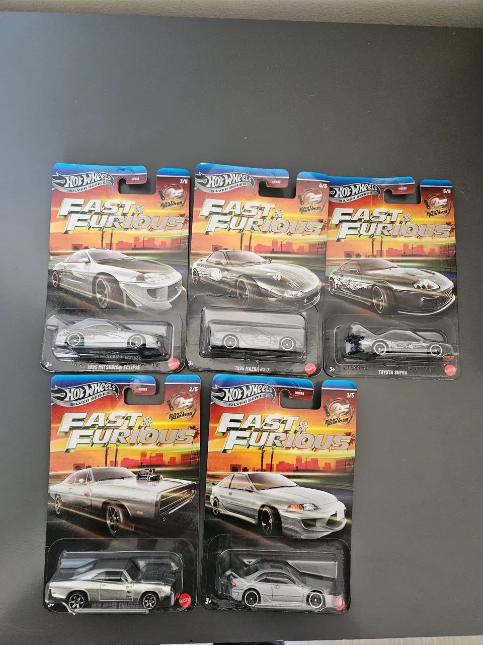 Coleção hot wheels velozes e furiosos série silver completa com supra e charger