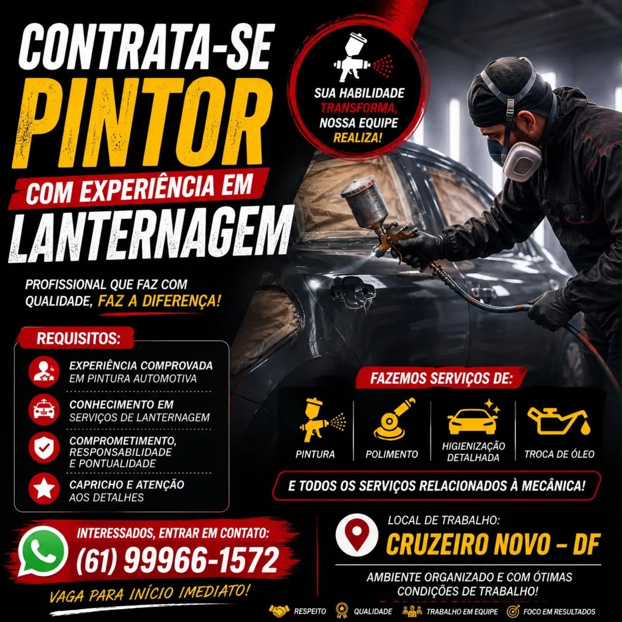 Contrata-se Pintor com experiência em lanternagem