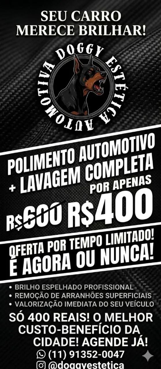 PROMOÇÃO POLIMENTO+ LAVAGEM AUTOMOTIVA 