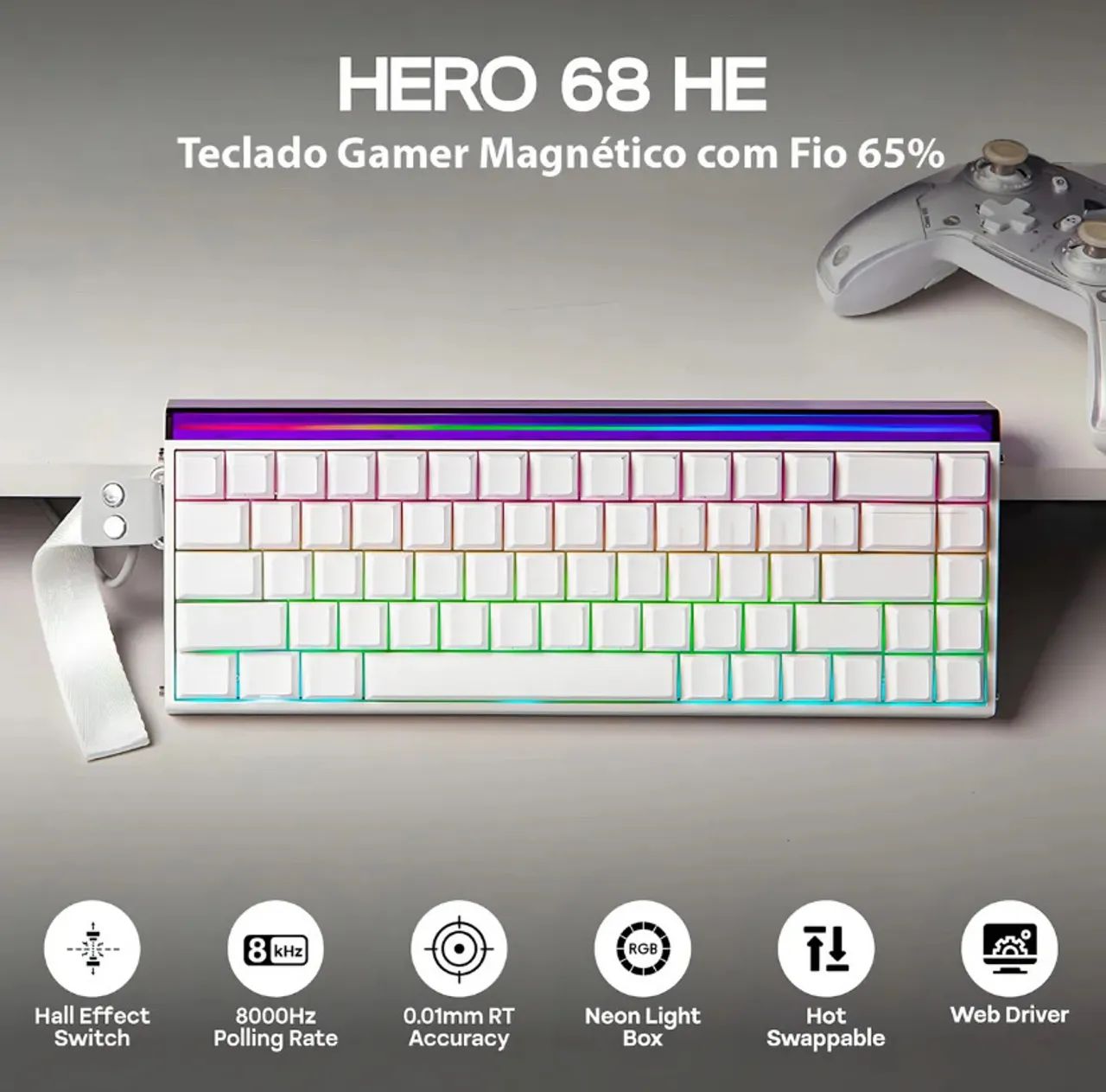 Teclado Aula Hero 68he Magnético 0.01mm 8000hz Rapid Trigger Hall Effect - Foto 3