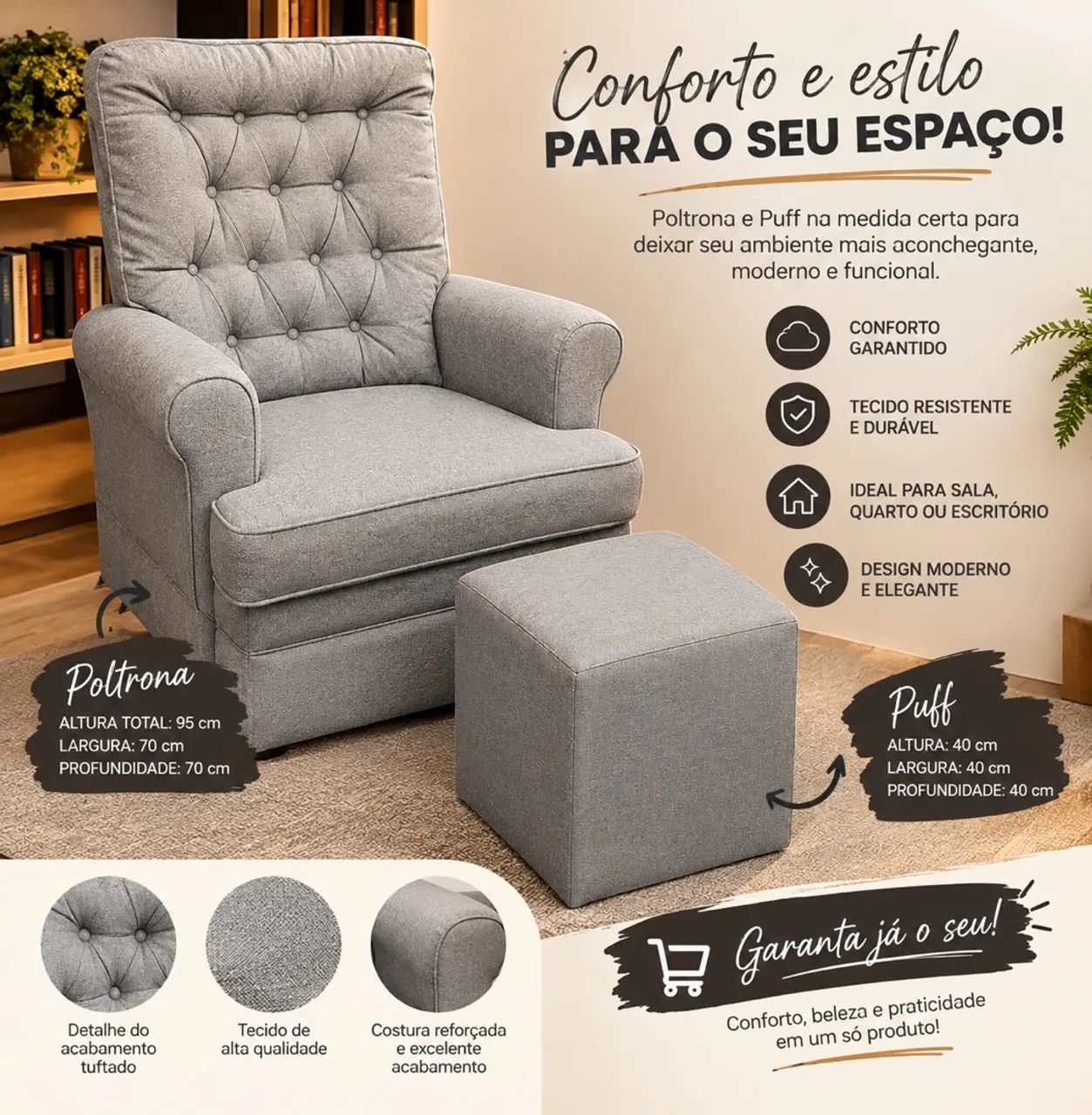Poltrona de Amamentação com Puff - Foto 3
