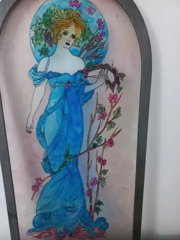 Quadro antigo pintura no vidro moldura ferro  - Foto 3