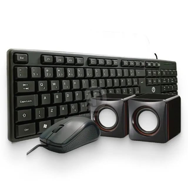 Kit Teclado e Mouse Com Fio + Caixa De Som Para Pc Computador Notbook Usb