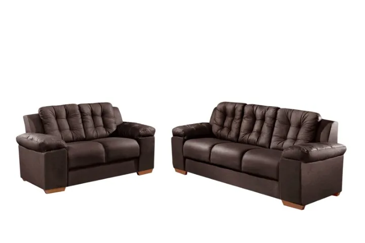 Conjunto Estofado Santiago 2x3Lgs Tec 001 Corino Marrom Top Estofados