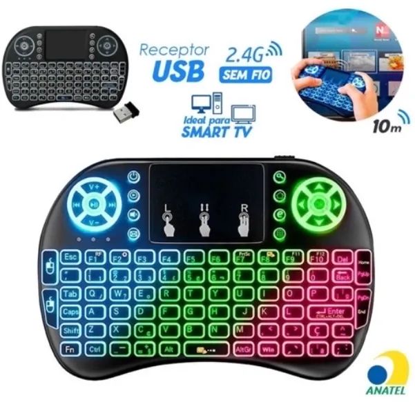 Mini Teclado LED Bluetooth Wireless Receptor USB BK-BTi8LED