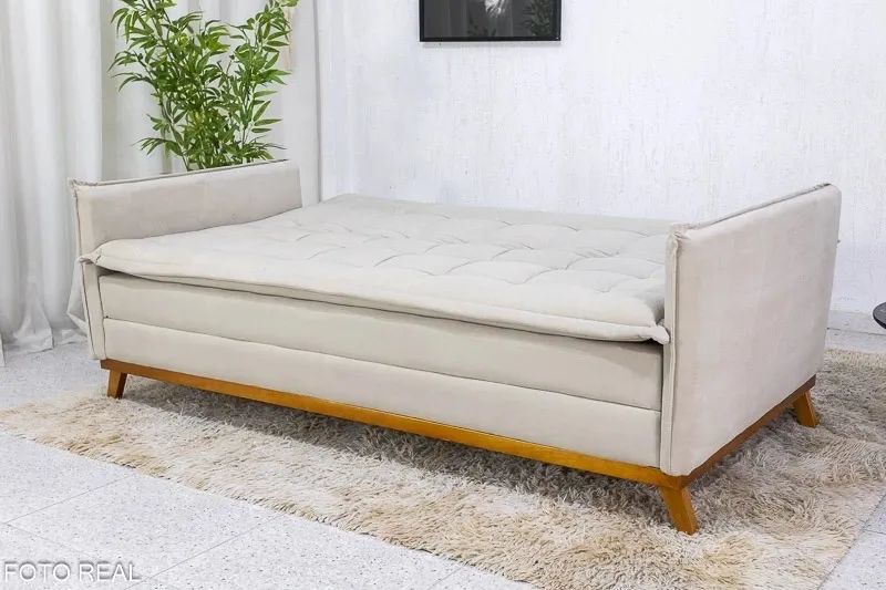 Sofá Cama 1.93m Molas Bonnel Veludo Bege rf54 - Foto 3
