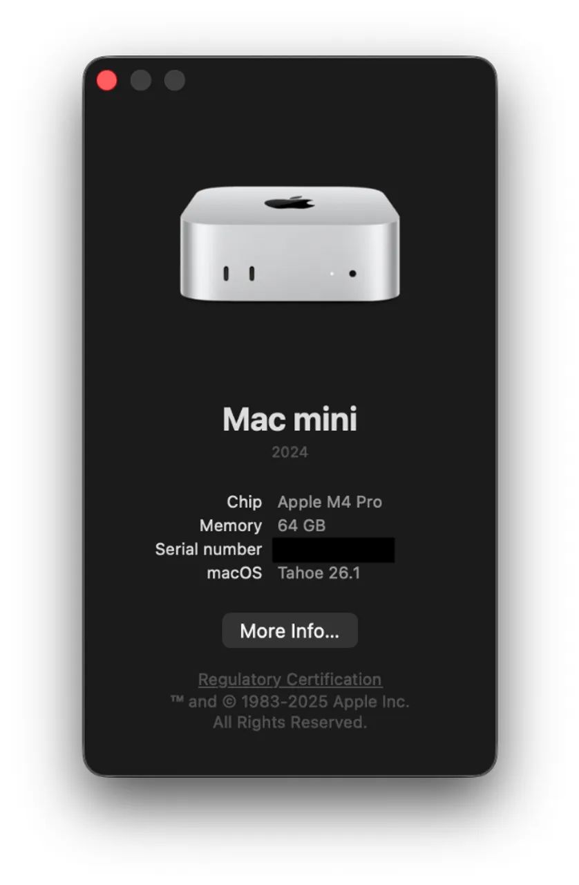Apple Mac mini M4 (アップルcare付き) Mac mini M4 Pro 64GB de ram 1 TB SSD (com Apple Care+ até o fim de