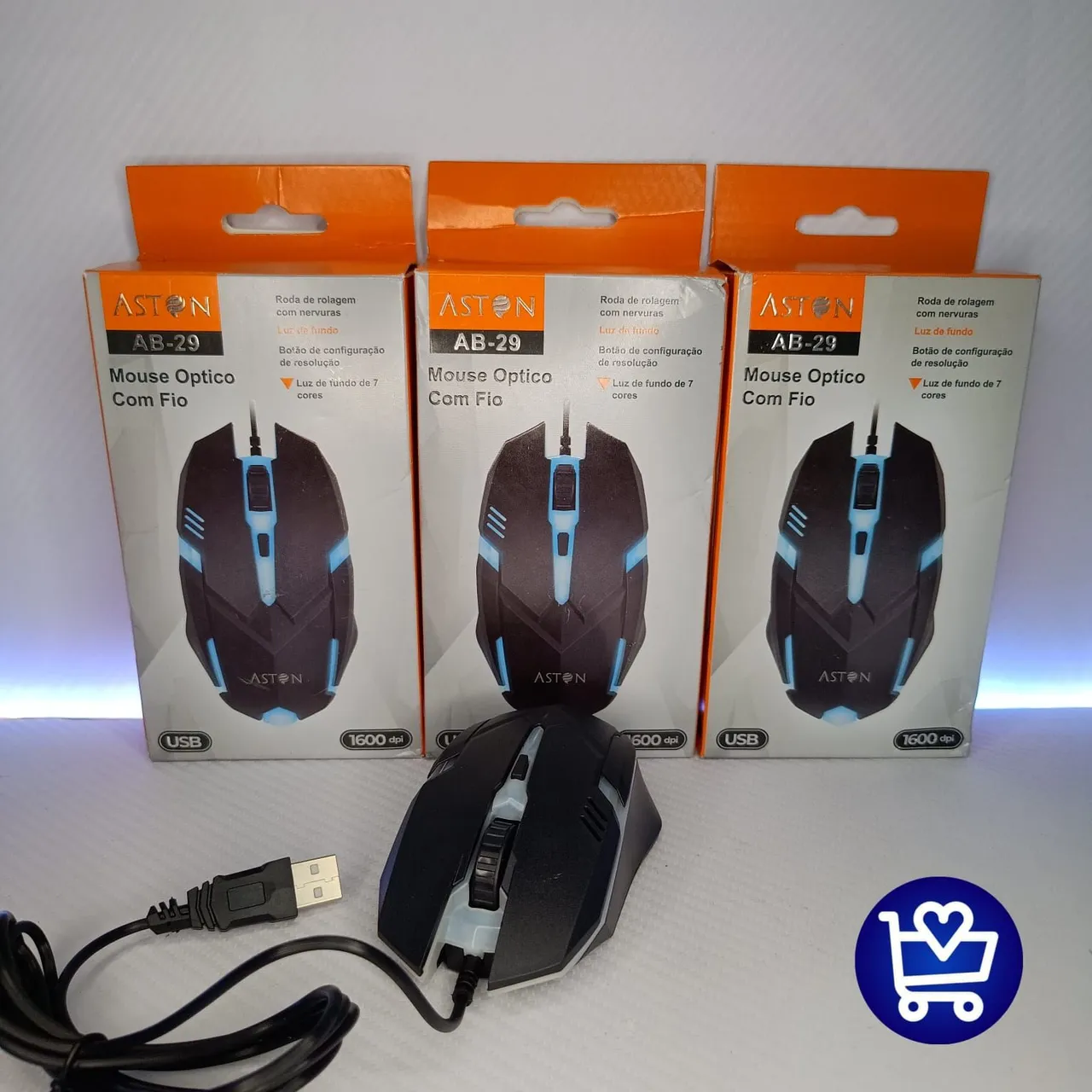 Mouse Óptico ASTON AB-29 Com Fio - 1600 DPI