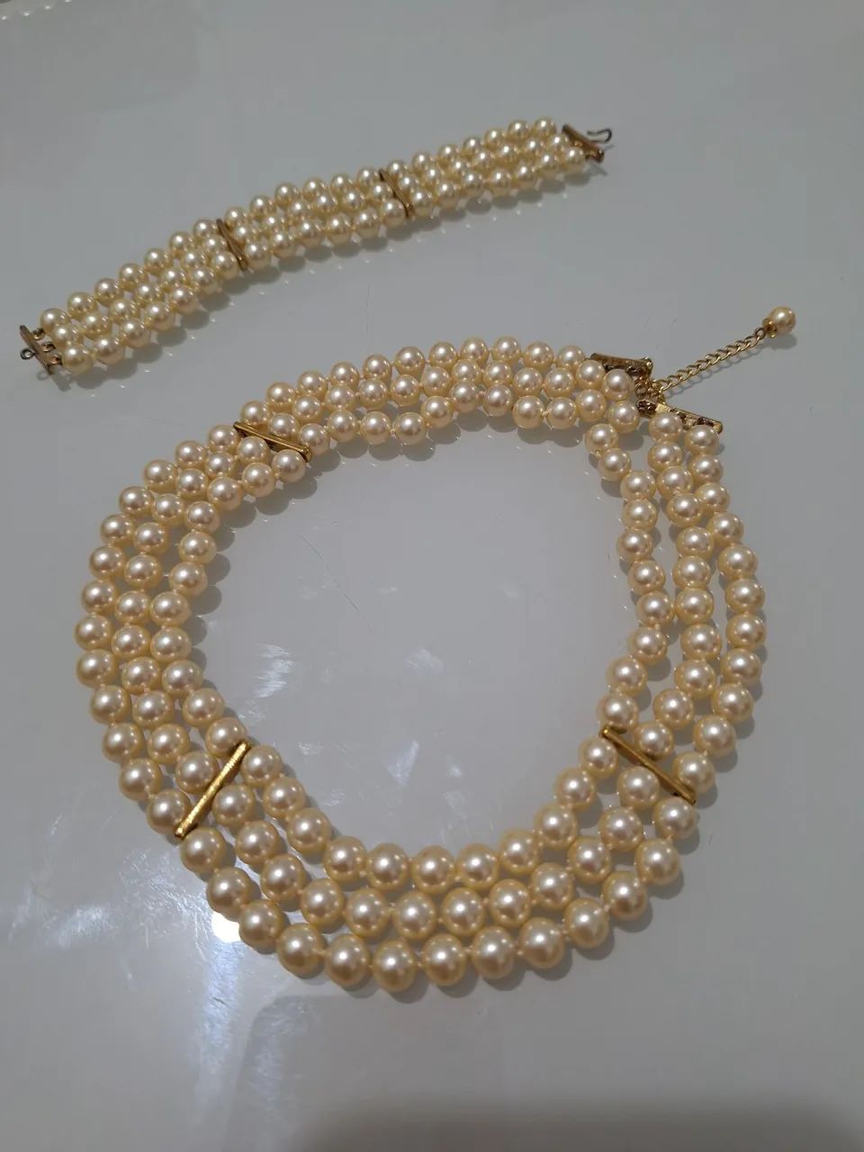 Conjunto de Colar e Bracelete de Pérolas - Foto 5